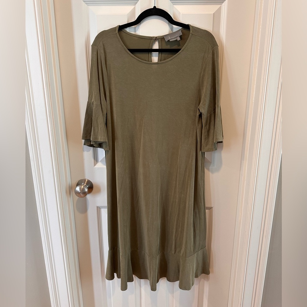 Anthro Anthropologie Modal Blend Ruffle Hem Dress – Olive Green – Size Large